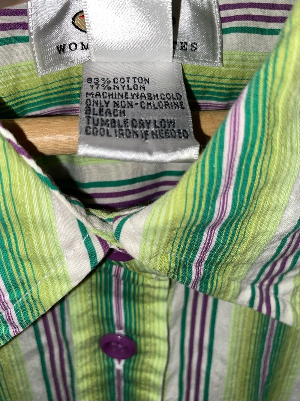 Talbots Green Striped Long-Sleeve Button-Down Shirt Size 1XP - Picture 3 of 6